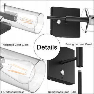 K-BRIG Set 2 Draadloze Wandlampen Afstandsbediening E27 Zwart 6000mAh — miniatuur 5