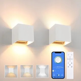K-BRIGHT Set 2 LED Wandlampen Afstandsbediening Dimbaar Wit 14W IP65 — miniatuur 1