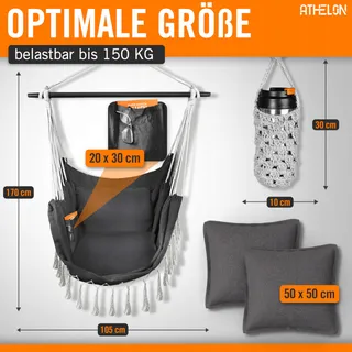 ATHELON Hangstoel Comfortabel Kinderen Volwassenen Kussen 150kg — miniatuur 5
