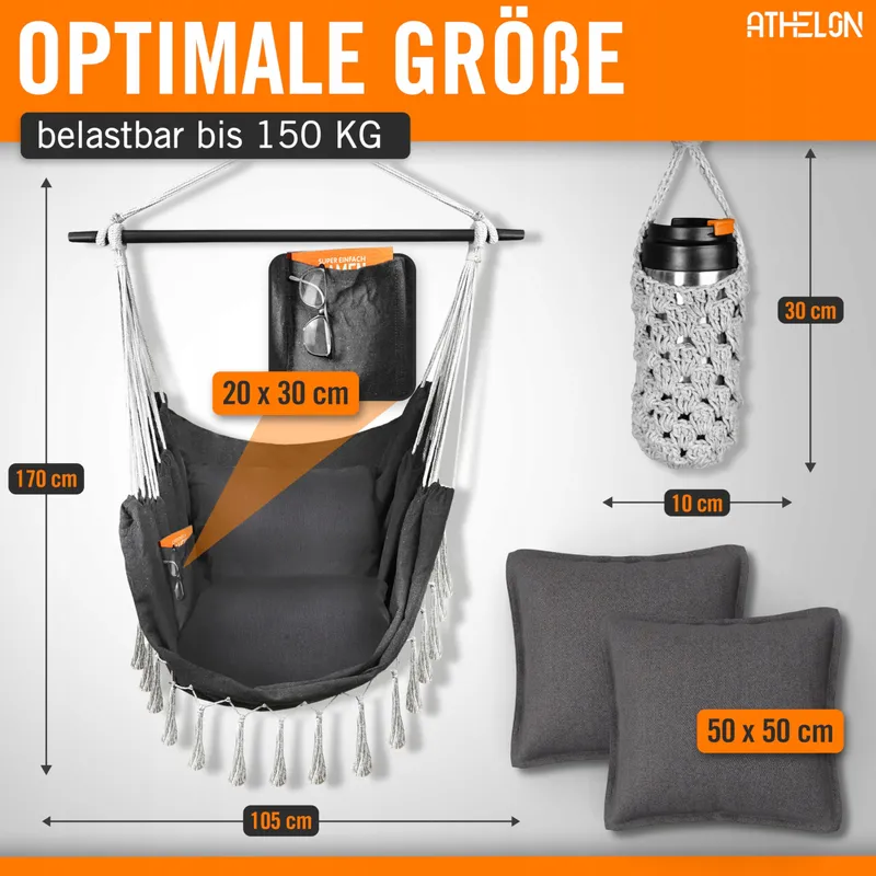 ATHELON Hangstoel Comfortabel Kinderen Volwassenen Kussen 150kg — foto 5