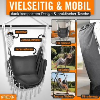 ATHELON Hangstoel Comfortabel Kinderen Volwassenen Kussen 150kg — miniatuur 7