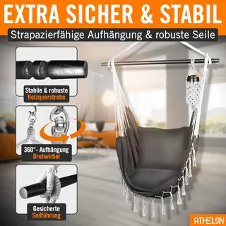 ATHELON Hangstoel Comfortabel Kinderen Volwassenen Kussen 150kg — miniatuur 6