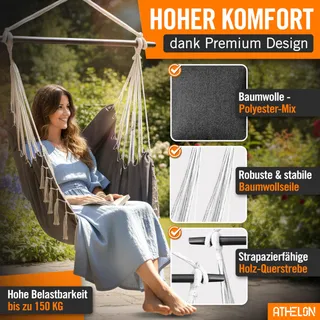 ATHELON Hangstoel Comfortabel Kinderen Volwassenen Kussen 150kg — miniatuur 4
