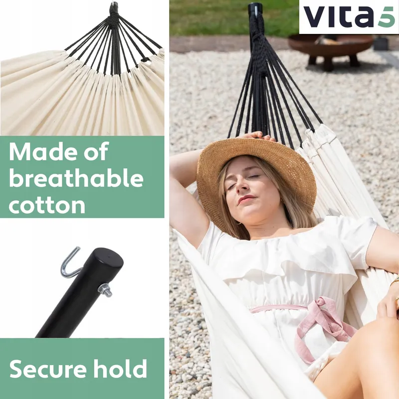 VITA5 Dubbele Hangmat Set 205kg Tuin Balkon Binnen met Tas — foto 7