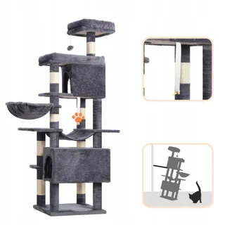 HEYBLY Krabpaal Meerlaags met Hangmat Mand 2 Huisjes 178cm — miniatuur 7