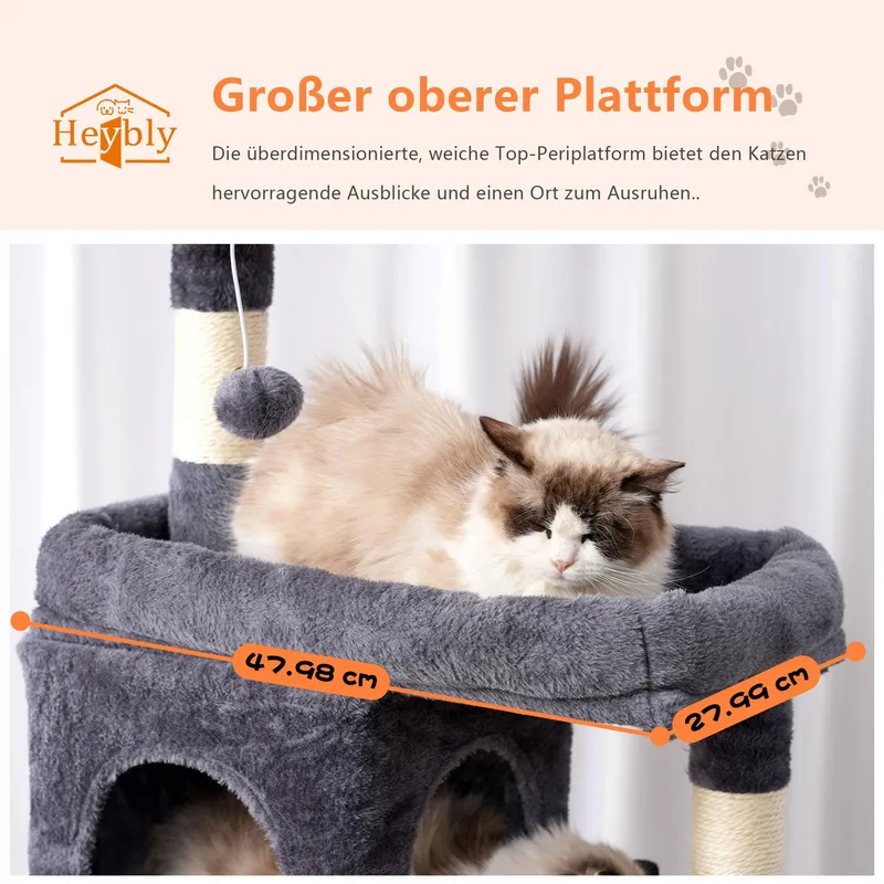 HEYBLY Krabpaal Meerlaags met Hangmat Mand 2 Huisjes 178cm — foto 3
