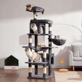 HEYBLY Krabpaal Meerlaags met Hangmat Mand 2 Huisjes 178cm — miniatuur 2