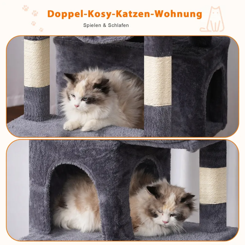 HEYBLY Krabpaal Meerlaags met Hangmat Mand 2 Huisjes 178cm — foto 4