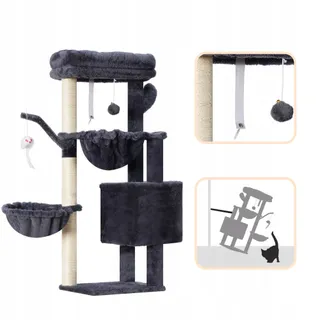 HEYBLY Krabpaal Kat met Platform Grot en Hangmatten Grijs 100cm — miniatuur 4