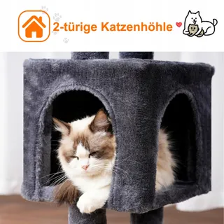 HEYBLY Krabpaal Kat met Platform Grot en Hangmatten Grijs 100cm — miniatuur 2