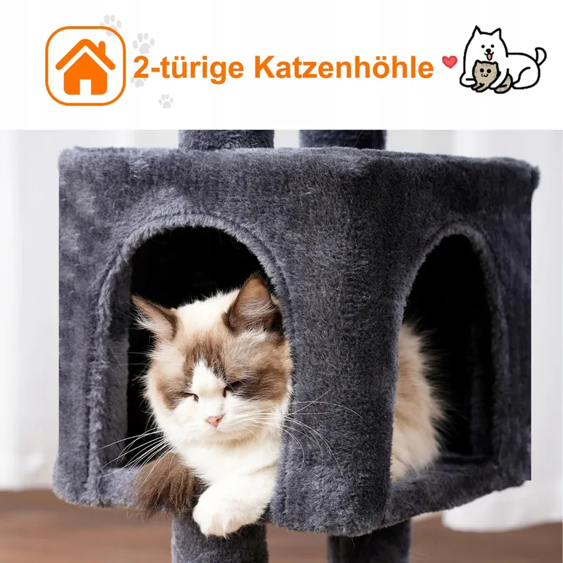 HEYBLY Krabpaal Kat met Platform Grot en Hangmatten Grijs 100cm — foto 2