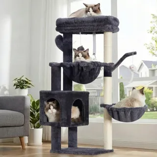HEYBLY Krabpaal Kat met Platform Grot en Hangmatten Grijs 100cm — miniatuur 1