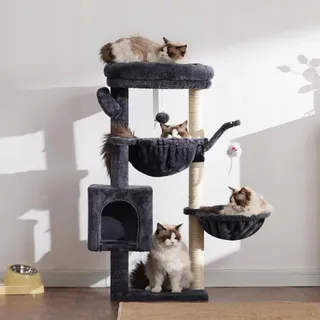 HEYBLY Krabpaal Kat met Platform Grot en Hangmatten Grijs 100cm — miniatuur 6