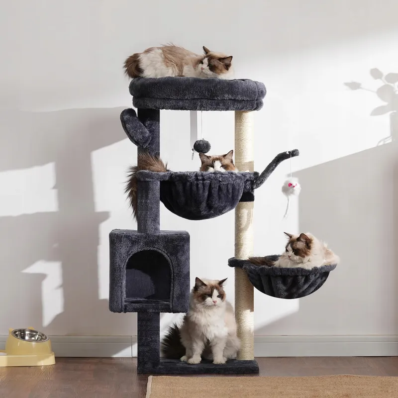 HEYBLY Krabpaal Kat met Platform Grot en Hangmatten Grijs 100cm — foto 6