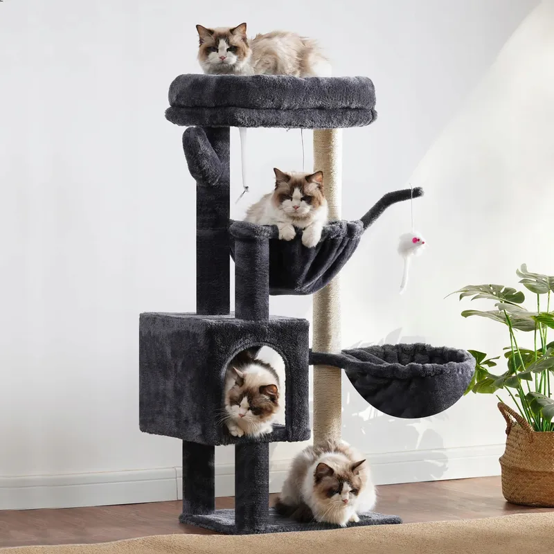 HEYBLY Krabpaal Kat met Platform Grot en Hangmatten Grijs 100cm — foto 5