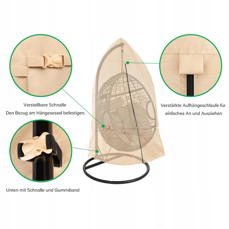 F&J Hoes voor Hangstoel Waterdicht Beige met Rits 114x178cm — foto 3