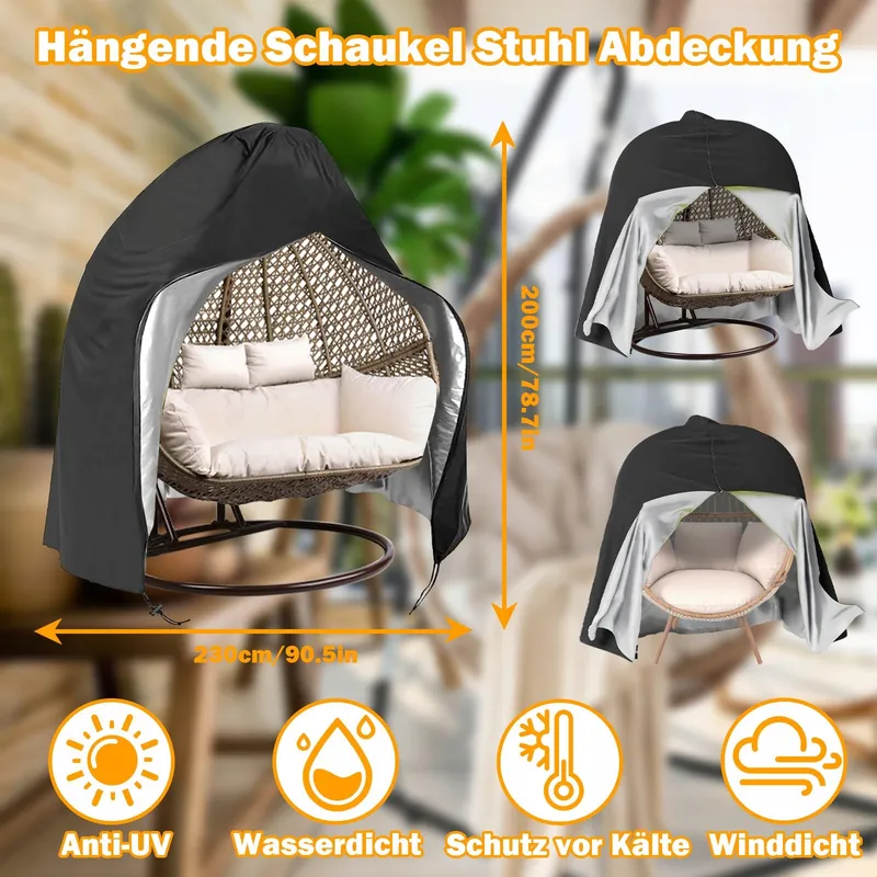TIMISEA Hoes Hangstoel Waterdicht UV-Bestendig Zwart 200x230cm — foto 2