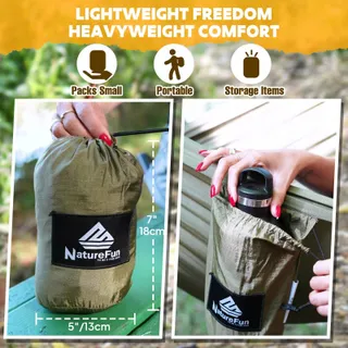 NATUREFUN Lichte Camping Hangmat 300kg Nylon Ademend Sneldrogend — miniatuur 6