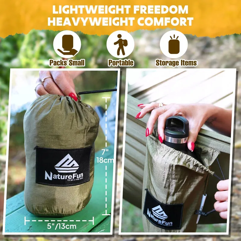 NATUREFUN Lichte Camping Hangmat 300kg Nylon Ademend Sneldrogend — foto 6