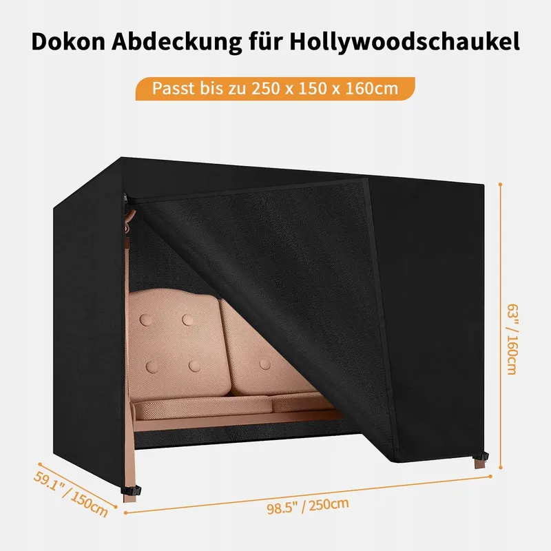 DOKON Hoes voor Tuinschommel 4-Persoons Waterdicht UV Zwart — foto 2