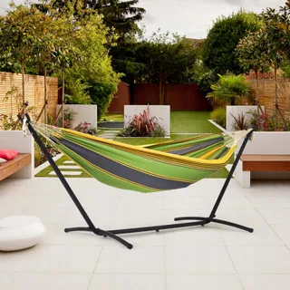 MONDEER Hangmat met Frame Katoen 2 Personen Groen 200kg — miniatuur 2