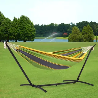 MONDEER Hangmat met Frame Katoen 2 Personen Groen 200kg — miniatuur 3