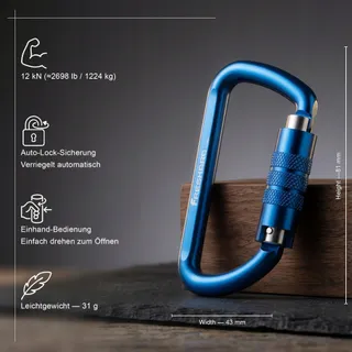 FRESKARO Aluminium Karabijnhaak Auto-Lock 1224kg Schommel Yoga Camping — miniatuur 2