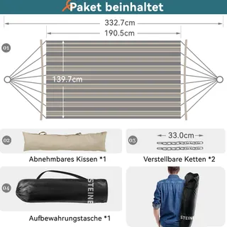 BATHONLY Grote Hangmat 2 Personen 3m Kussen Tas Beige — miniatuur 6