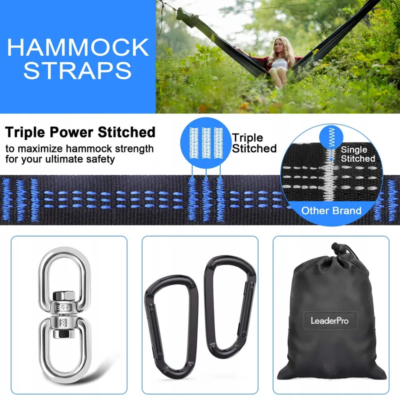 LEADERPRO Hangmatbanden Camping Blauw 3m 500kg 2 St — foto 2
