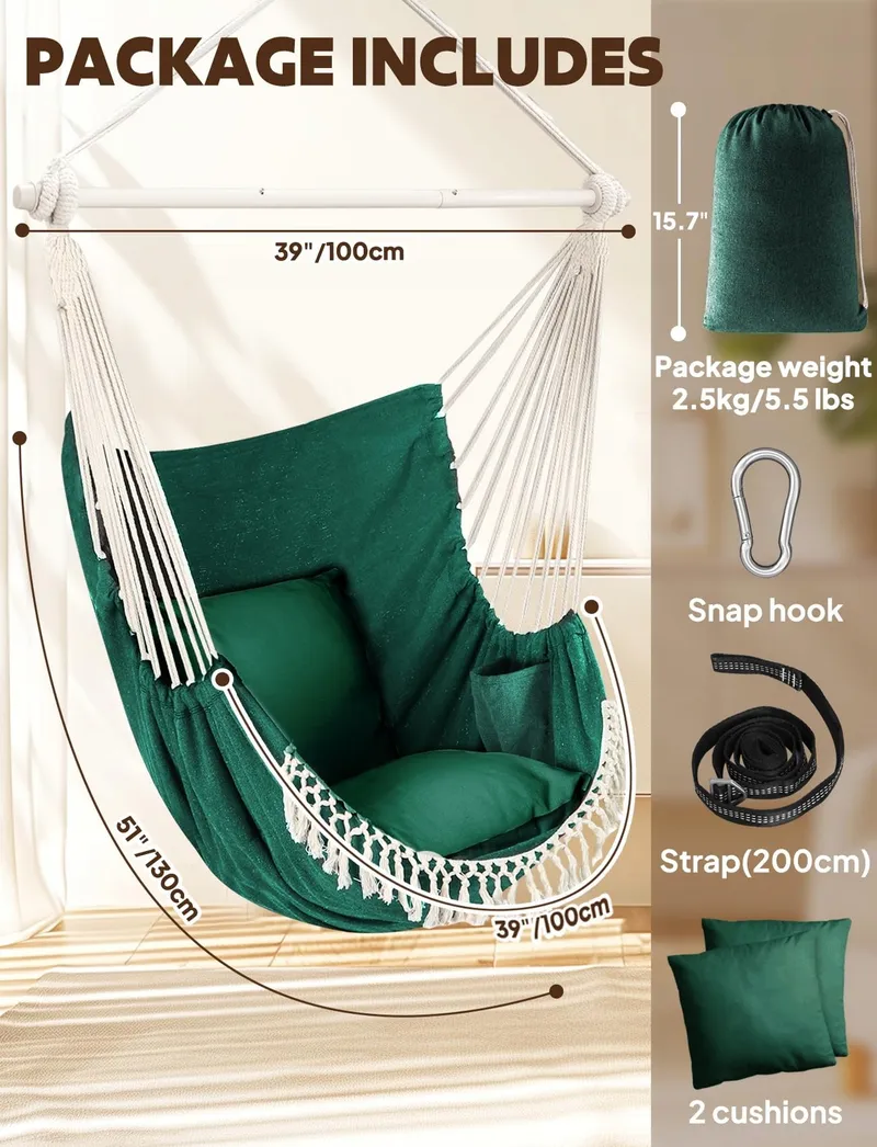 CHIHEE Boho Hangstoel Met Kussens En Stalen Balk Huis Tuin — foto 6