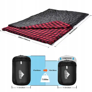 AGEMORE Flanellen Dubbele Slaapzak 2 Personen Camping Waterdicht Queen — miniatuur 7
