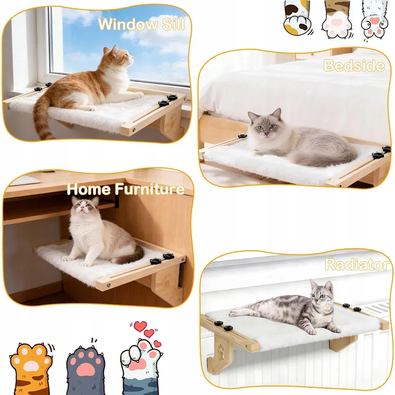 WUHMHM Houten Kattenhangmat Radiator Vensterbank Mand — foto 7