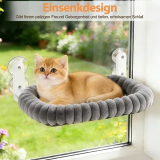 MVELLIR Opvouwbaar Kattenbed Vensterbank met Zuignappen Grijs Pluche — miniatuur 7