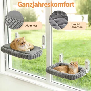 MVELLIR Opvouwbaar Kattenbed Vensterbank met Zuignappen Grijs Pluche — miniatuur 2