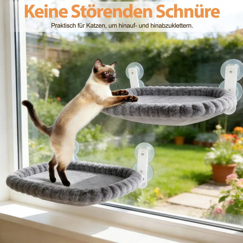 MVELLIR Opvouwbaar Kattenbed Vensterbank met Zuignappen Grijs Pluche — foto 6