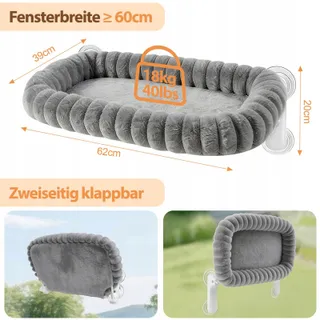 MVELLIR Opvouwbaar Kattenbed Vensterbank met Zuignappen Grijs Pluche — miniatuur 3