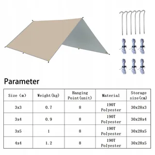 HIDEWALKER Tarp Waterdicht Ultralicht Khaki 4x4m — miniatuur 6