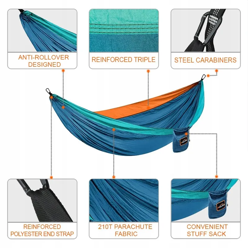 ANORTREK Trekking Hangmat Ultralicht Nylon voor Tuin 280x140 249kg — foto 4