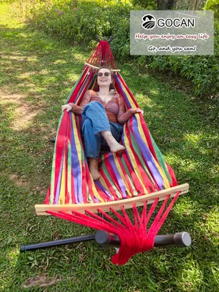 GOCAN Hangmat 2-Persoons 220x160cm 300kg Katoen Rood — miniatuur 3