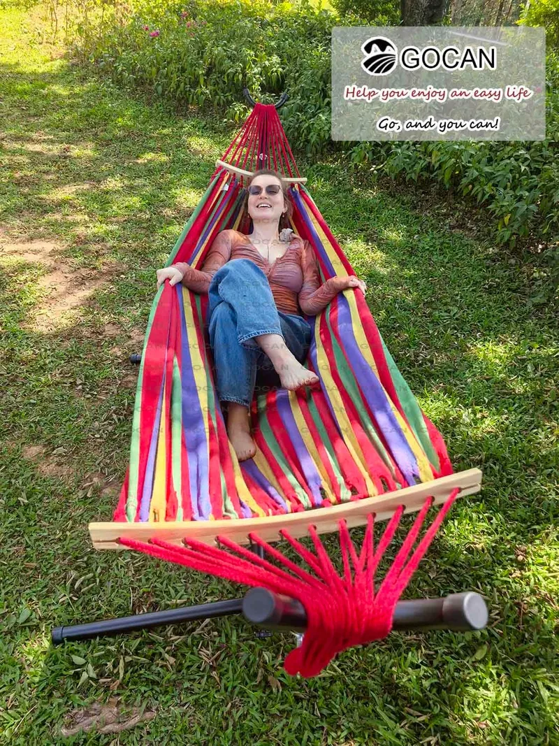 GOCAN Hangmat 2-Persoons 220x160cm 300kg Katoen Rood — foto 3