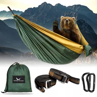 PURE HANG Camping Hangmat Nylon 2 Personen Reizen Groen 300kg — miniatuur 1