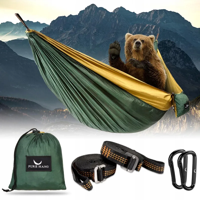 PURE HANG Camping Hangmat Nylon 2 Personen Reizen Groen 300kg — foto 1