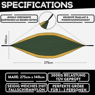 PURE HANG Camping Hangmat Nylon 2 Personen Reizen Groen 300kg — miniatuur 2