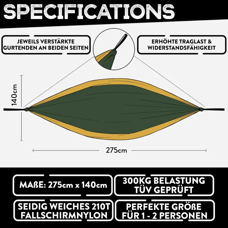 PURE HANG Camping Hangmat Nylon 2 Personen Reizen Groen 300kg — foto 2