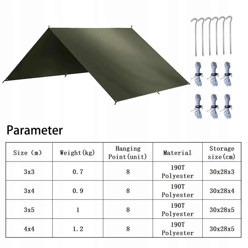 HIDEWALKER Tarp Ultralicht Waterdicht UV Hangmat 4x4m — foto 5