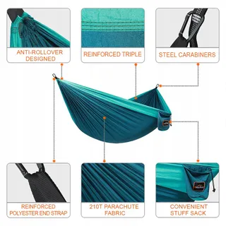 ANORTREK Camping Hangmat Nylon Draagbaar Riemen Blauw — miniatuur 2