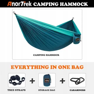 ANORTREK Camping Hangmat Nylon Draagbaar Riemen Blauw — miniatuur 4