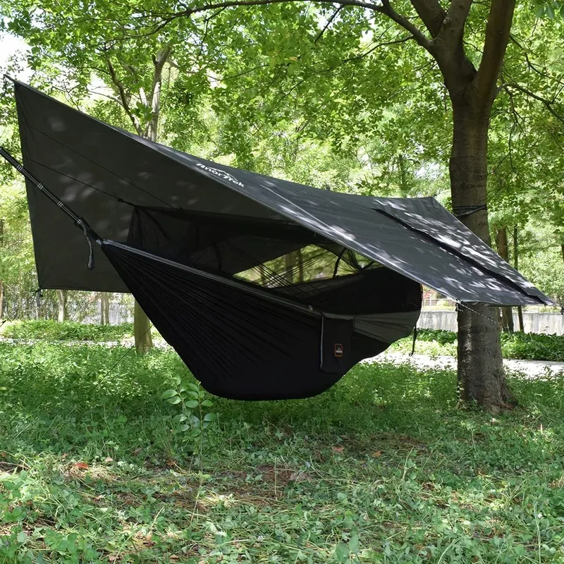 ANORTREK Camping Hangmat met Klamboe en Waterdichte Hoes Zwart — foto 5
