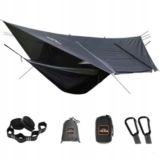 ANORTREK Camping Hangmat met Klamboe en Waterdichte Hoes Zwart — miniatuur 1
