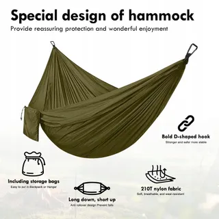 AOREUN Camping Hangmat Parachutenylon Ademend Sneldrogend 270x140 — miniatuur 6